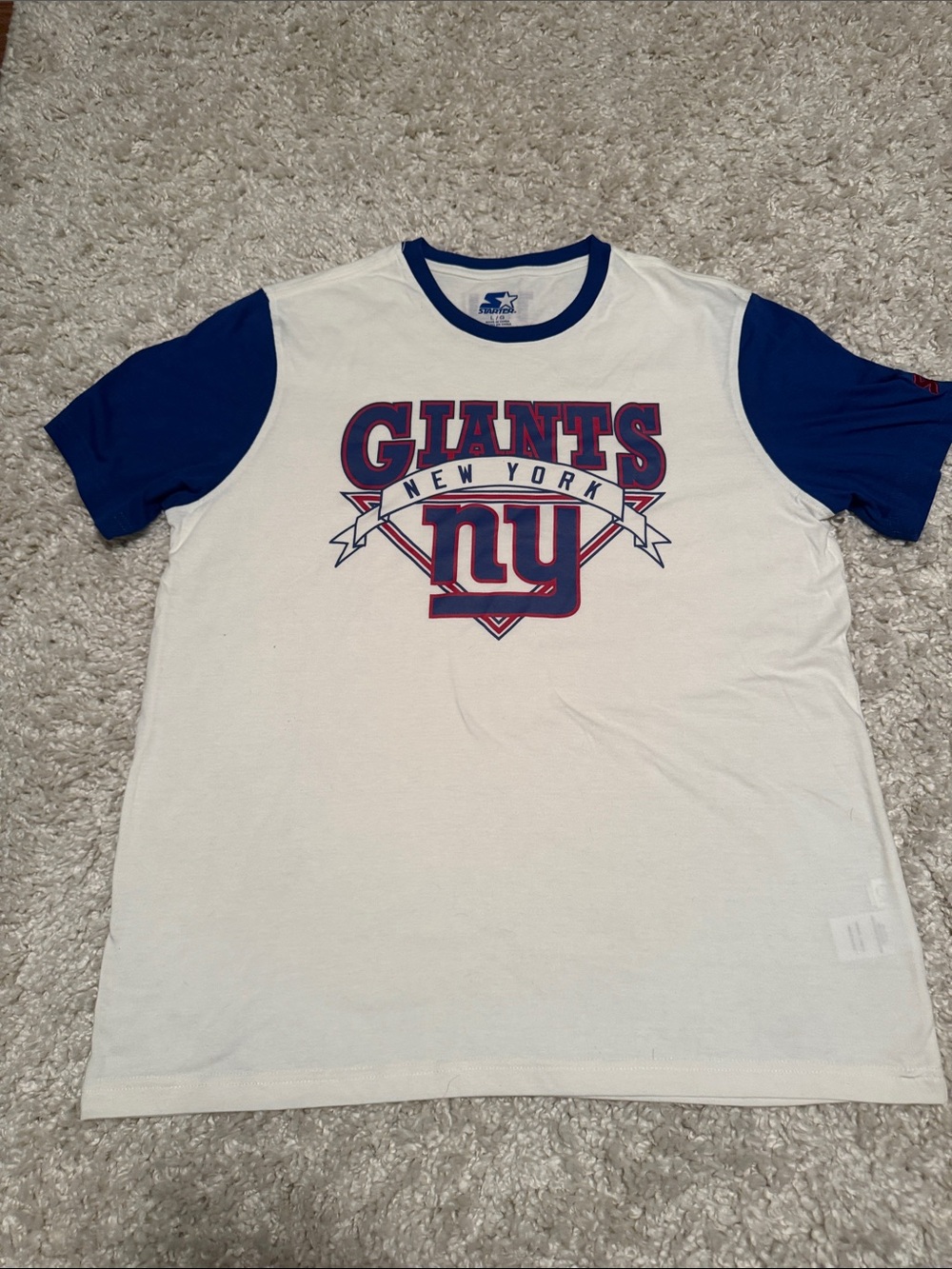 STARTER New York Giants White & Blue Graphic Short Sleeve Tee